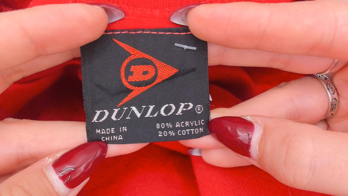 80s Dunlop Color Block Sweatshirt Red Cream Black Stripe Drop Shoulder Large