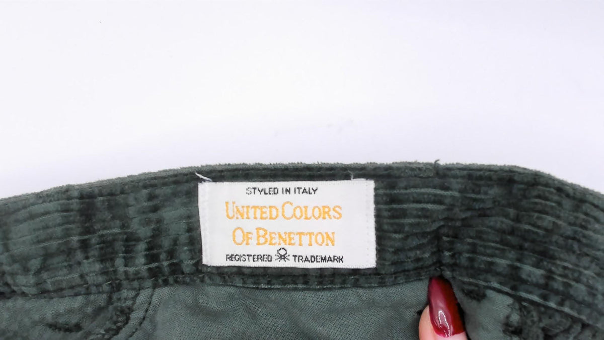 Benetton Emerald Corduroy High-Waist Pants 80s Forest Green Cotton Trousers XS