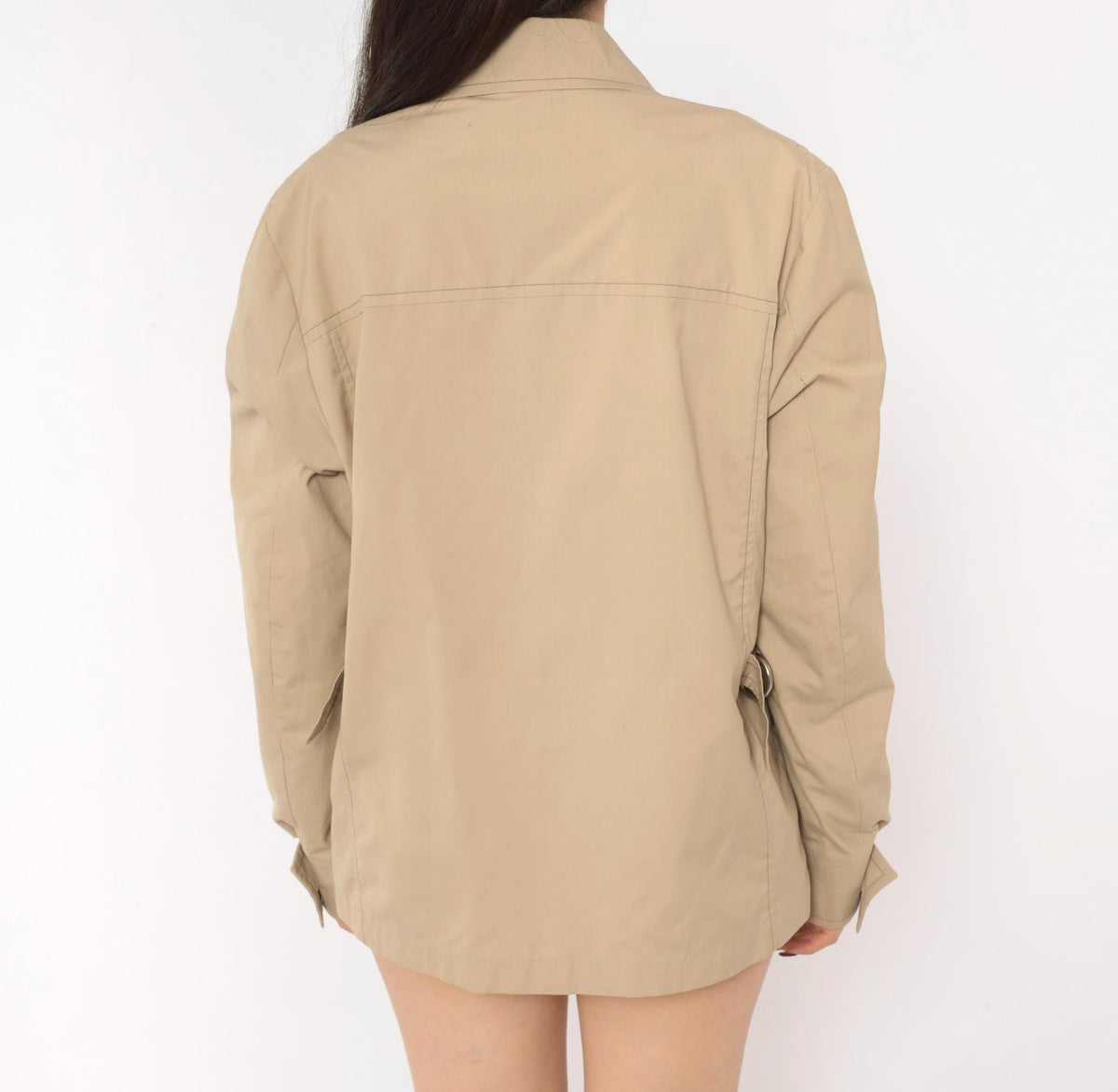 80s London Fog Tan Zip Jacket Utility Coat Multi Pocket Medium