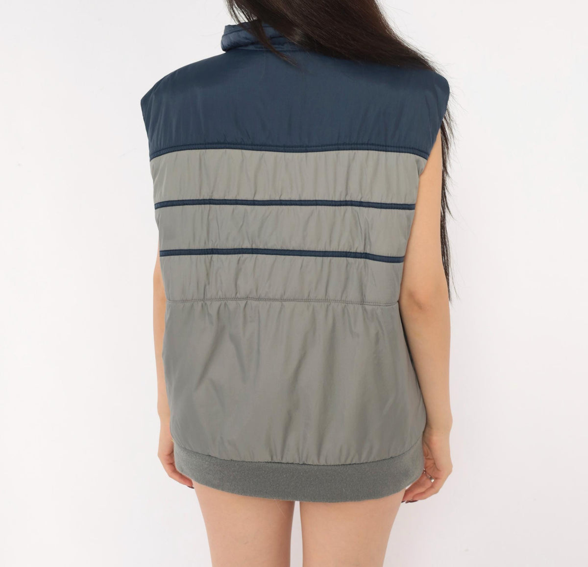 80s Ossi Navy Grey Color Block Puffer Vest Quilted Mens Medium