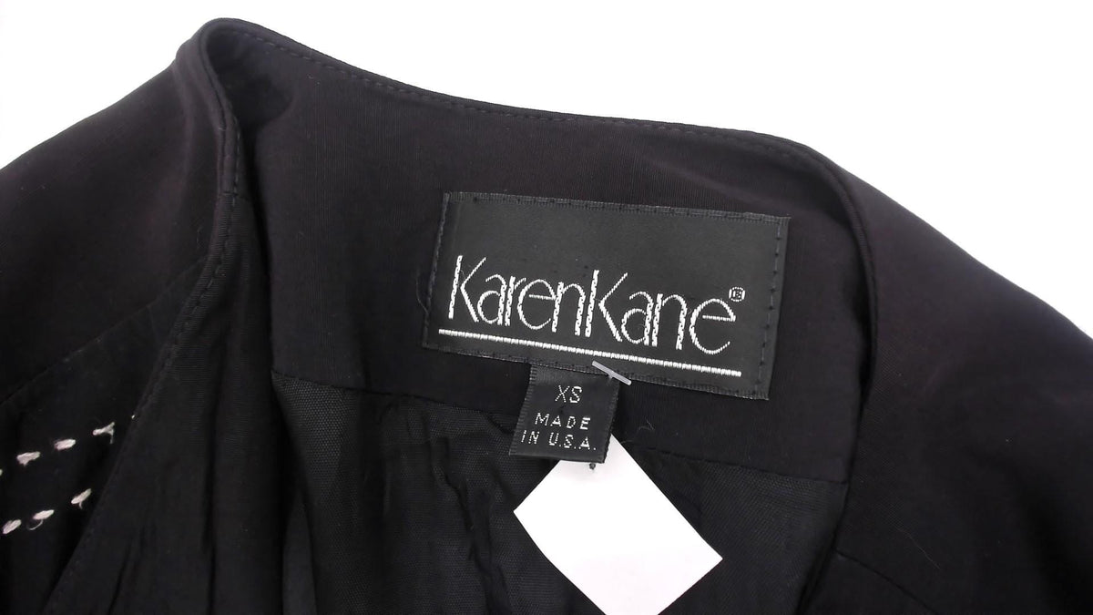 90s Karen Kane Cropped Blazer Black White Grid Stitch V-Neck Extra Small XS