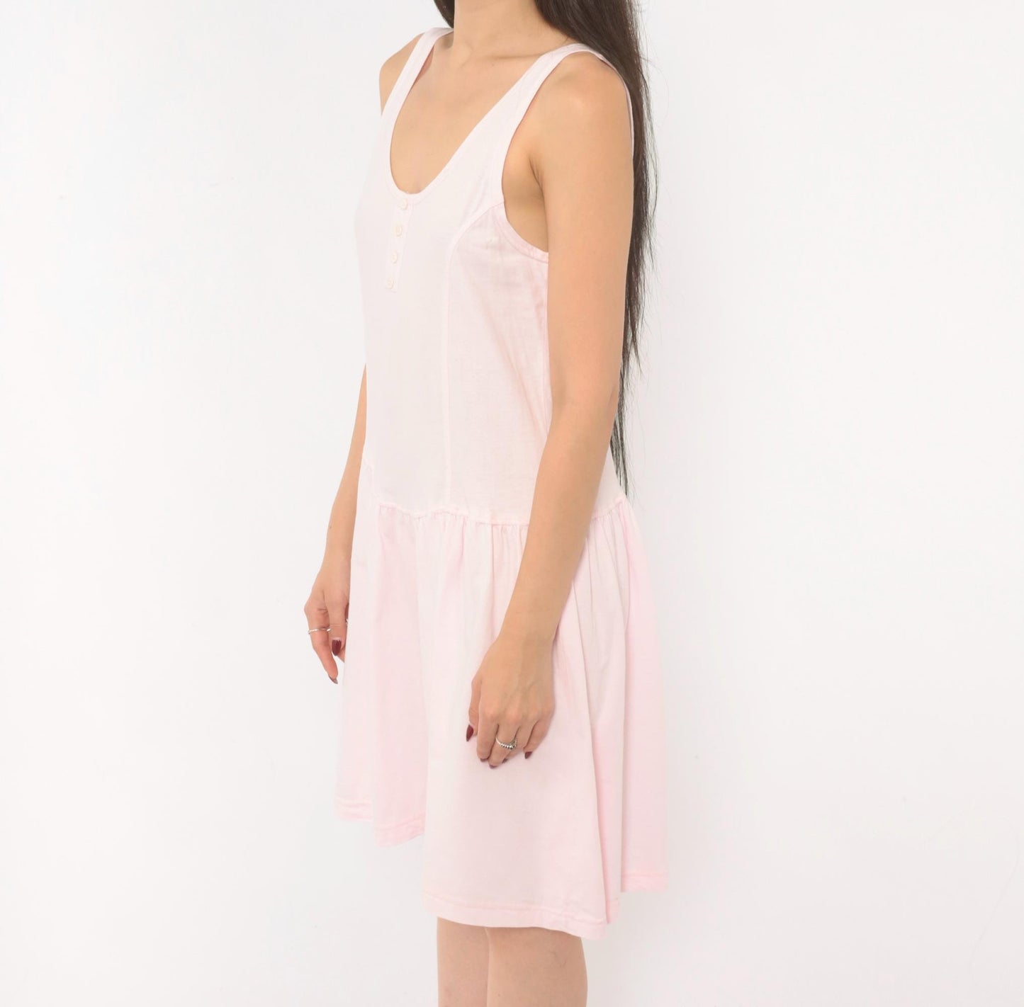 90s Cest Joti Blush Cotton Sundress Drop Waist Henley Neckline Small