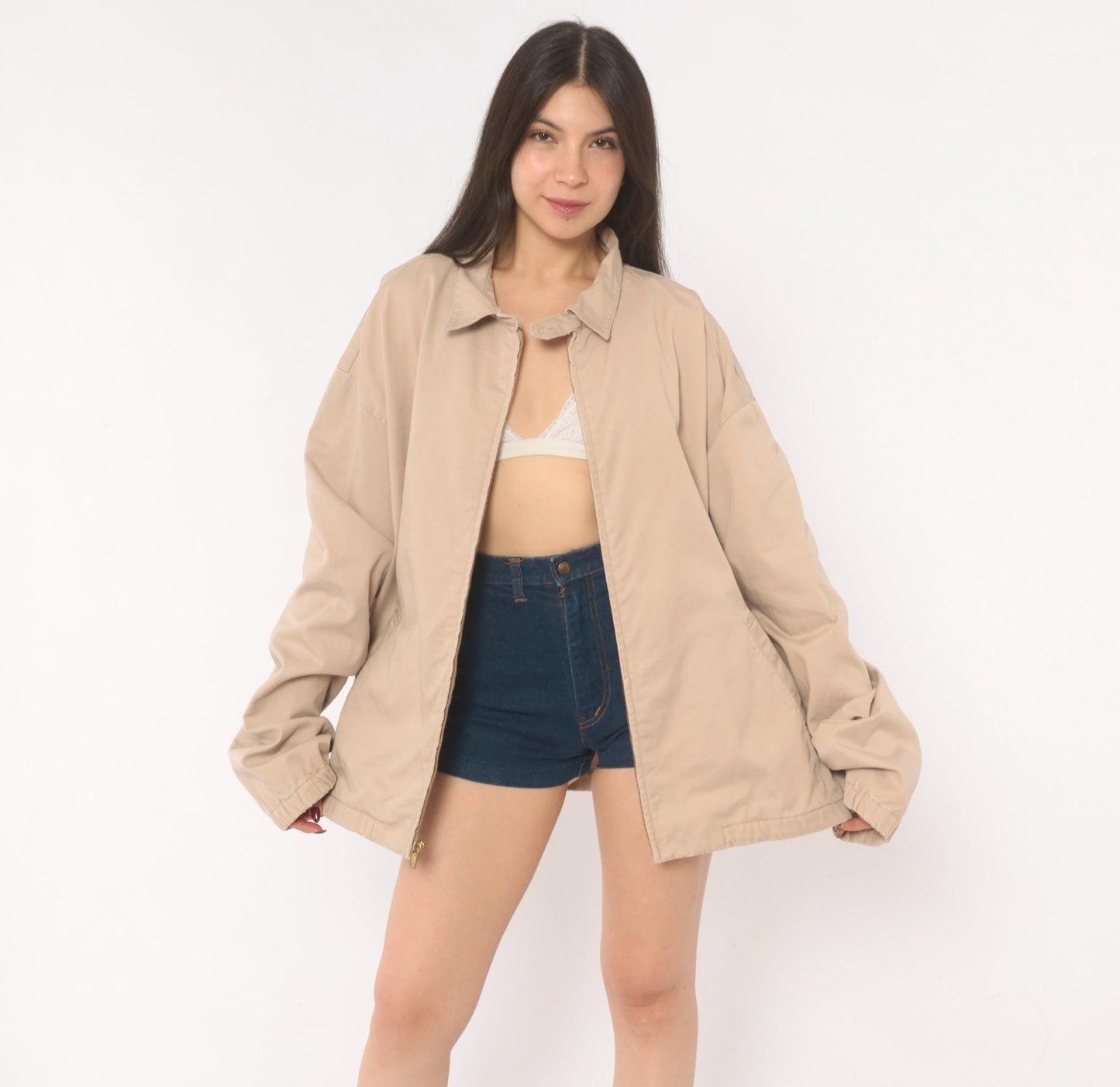 Ralph Lauren Harrington Jacket 90s Tan Cotton Zip Windbreaker XXL