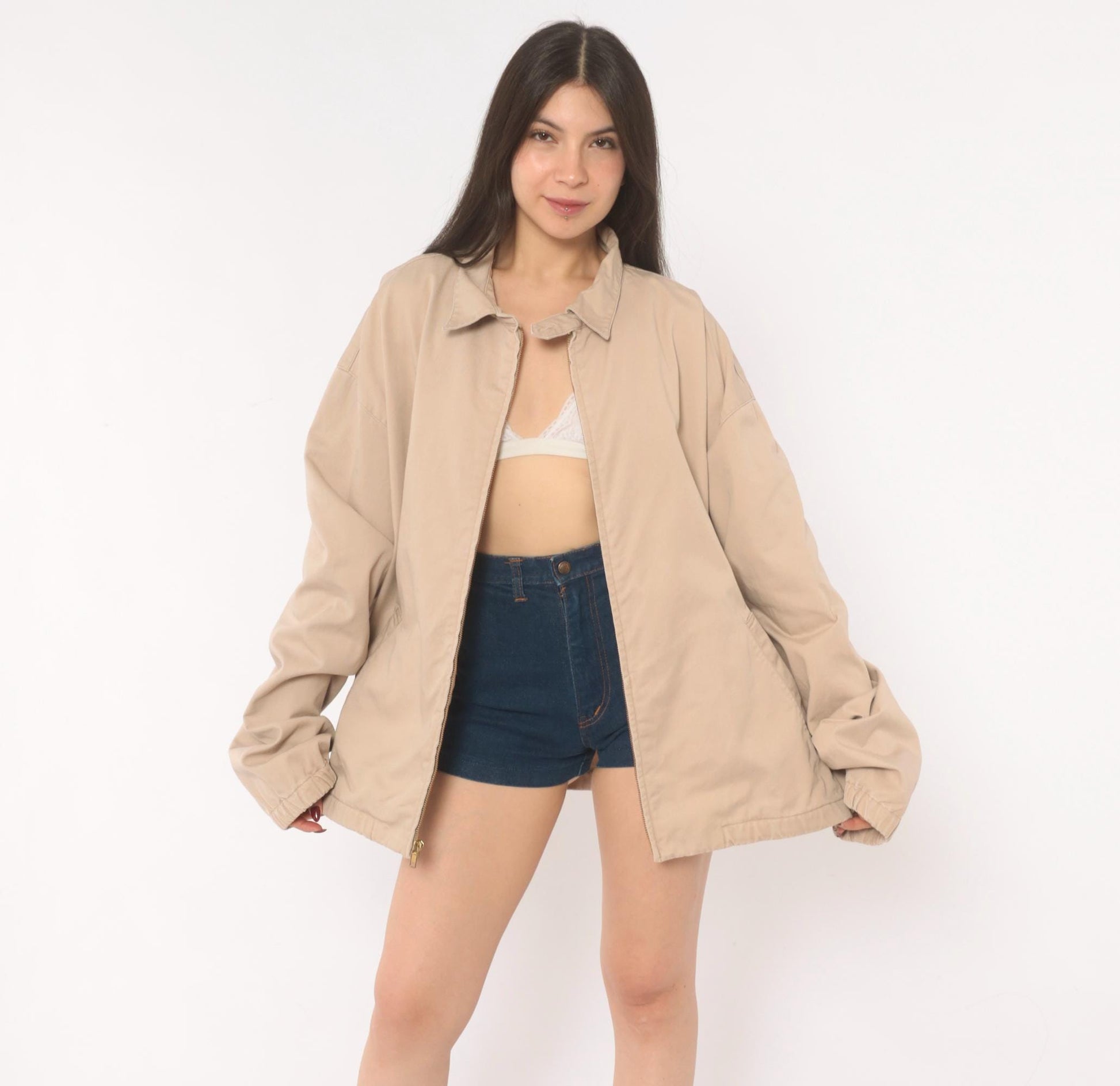 Ralph Lauren Harrington Jacket 90s Tan Cotton Zip Windbreaker XXL