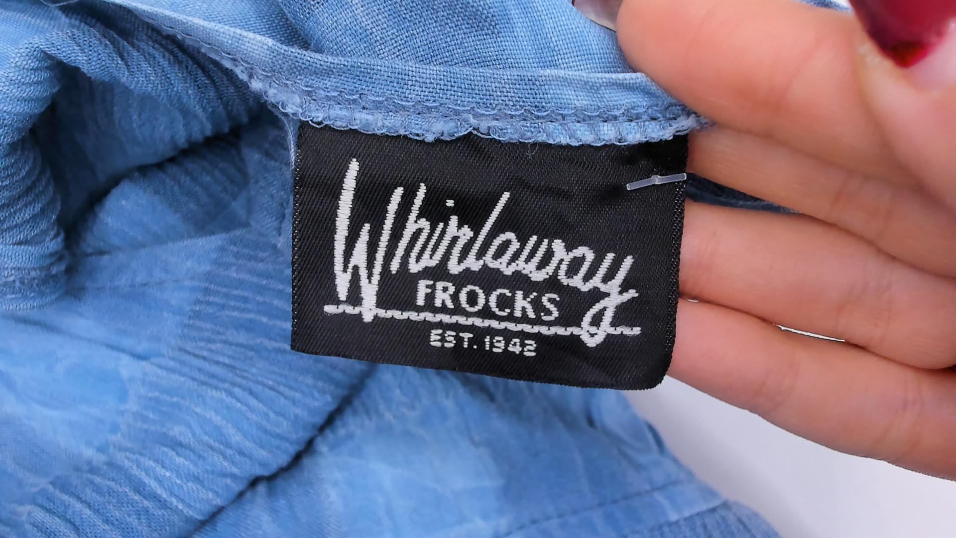 90s Whirlaway Frocks Blue Gingham Midi Dress Tie Back V Neck Large L