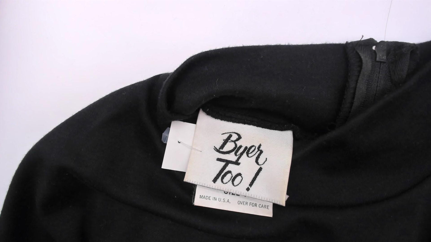 80s Byer Too! Floral Bubble Mini Dress Mock Neck Cap Sleeve Black Small