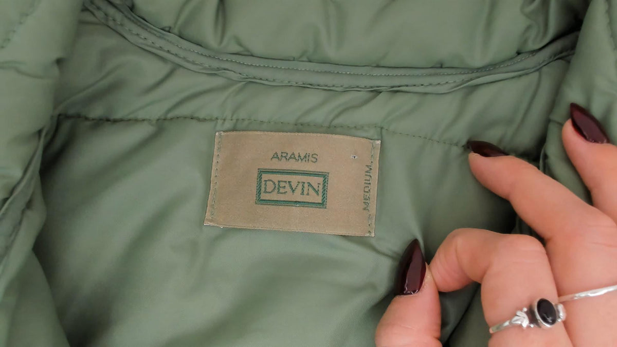 80s Aramis Devin Puffer Vest Tan Reversible Green Quilted Snap Medium