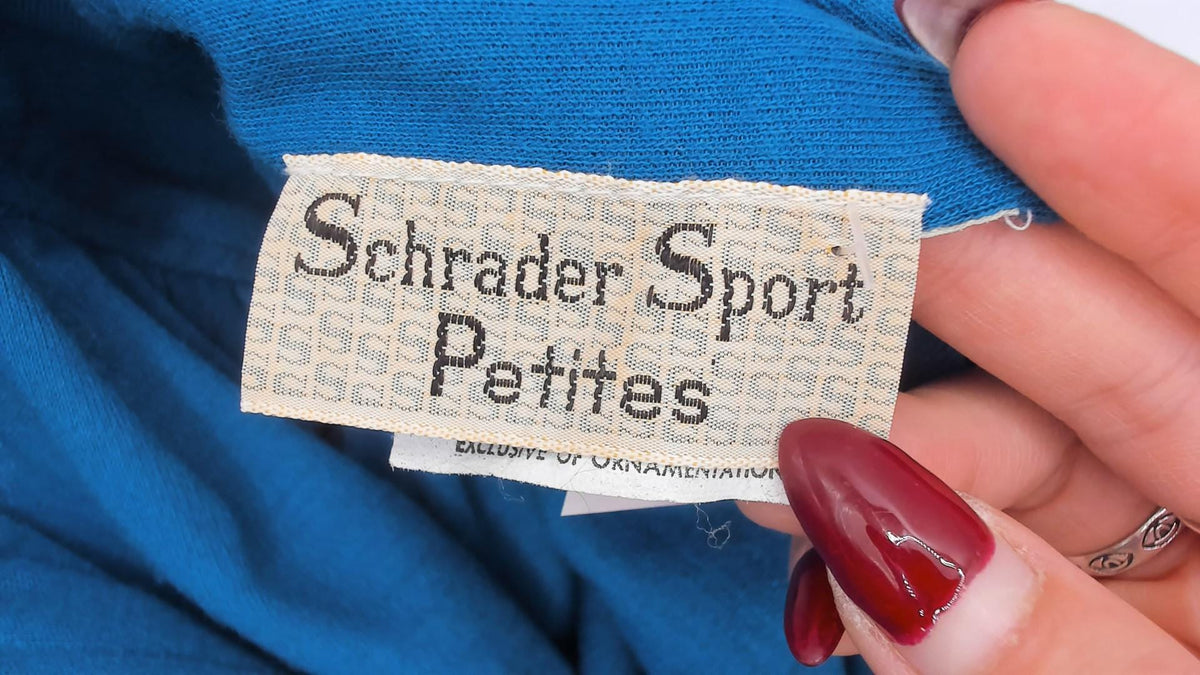 70s Schrader Sport Petites Teal Wool Shirt Dress Tie Waist A-Line Medium M
