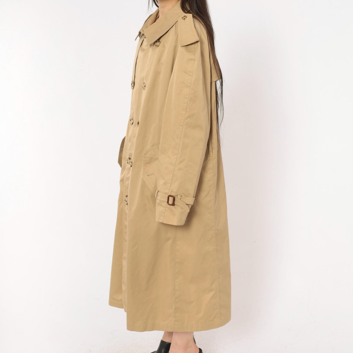 80s Tan Trench Coat Double Breasted Nova Check Lining Mens Medium