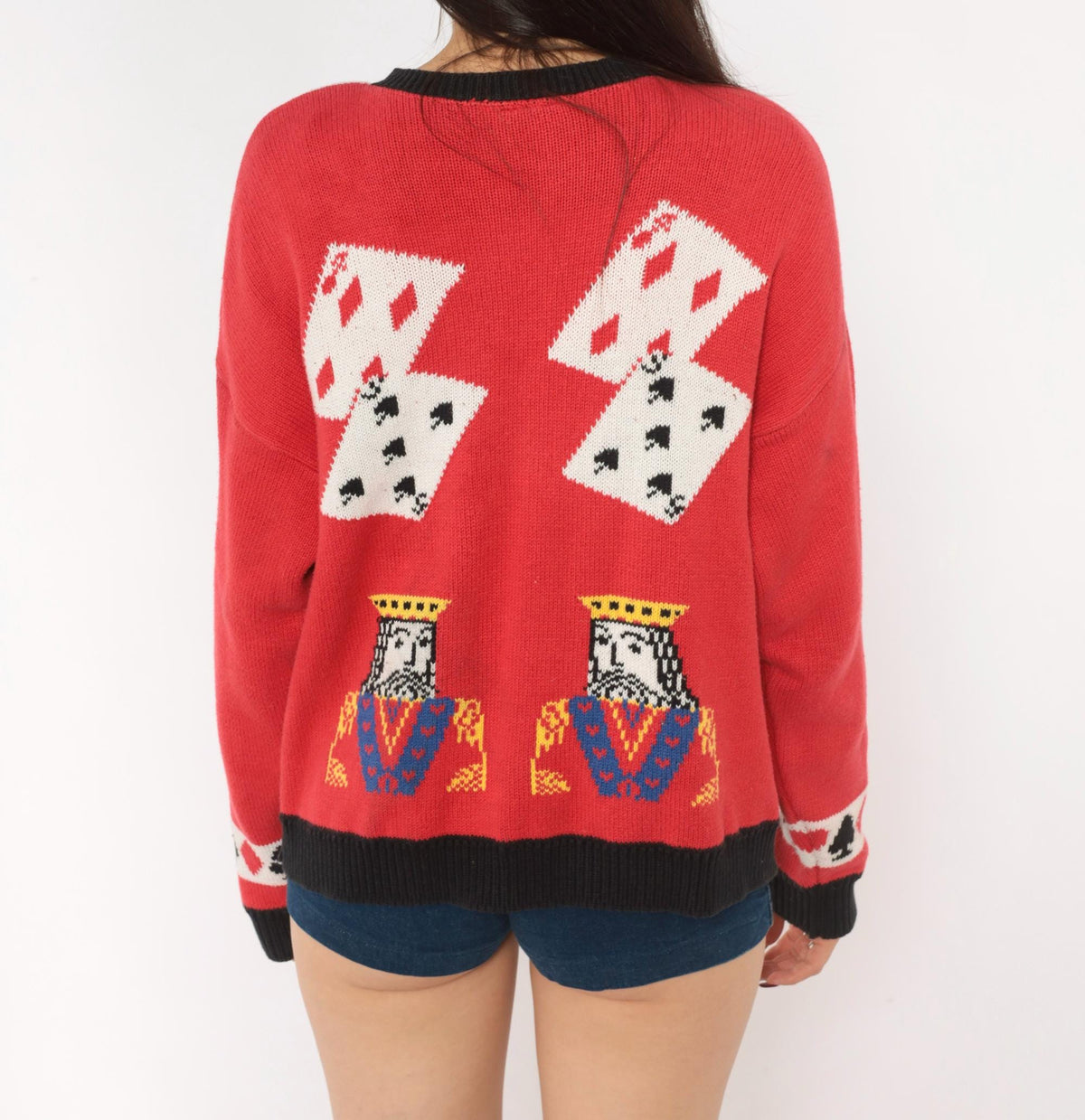 90s Casual Corner Cardigan Red Black Game Night Novelty Knit Large L