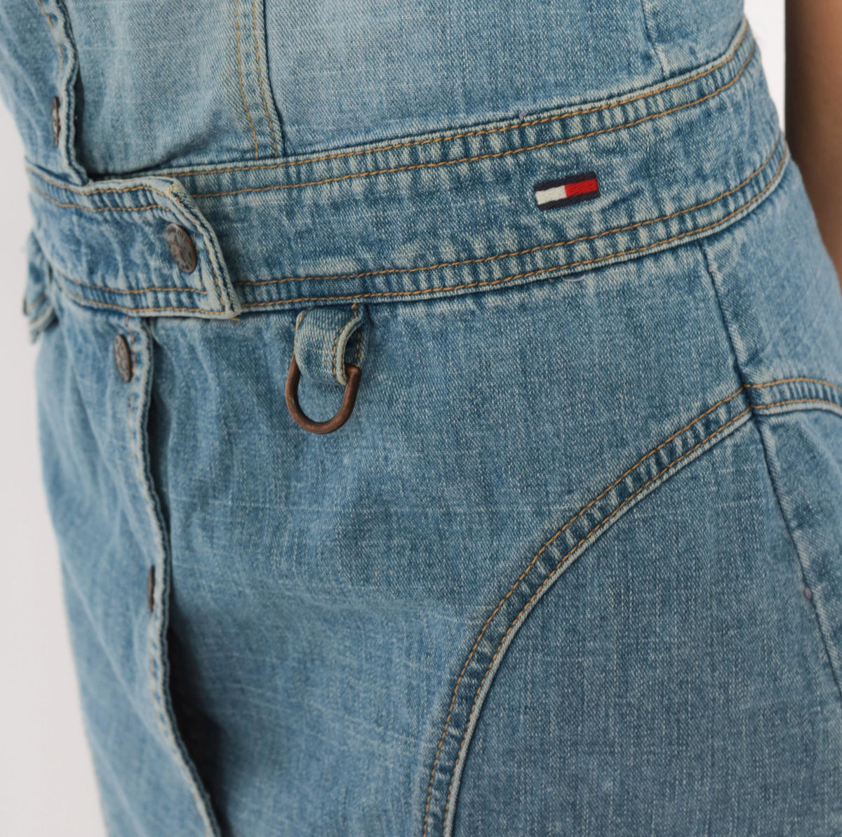 Tommy Jeans Y2K Light Wash Denim Mini Dress Snap Button Small S
