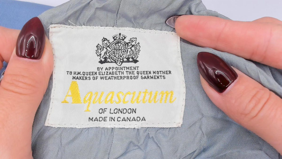 70s Aquascutum Light Blue Trench Coat Double Breasted Cotton Small