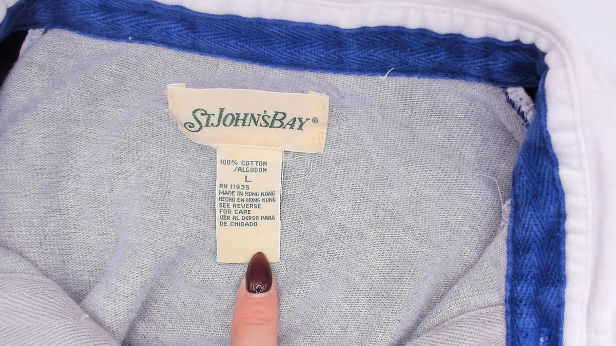 90s St. Johns Bay Rugby Shirt Colorblock Grey Navy Cotton Medium