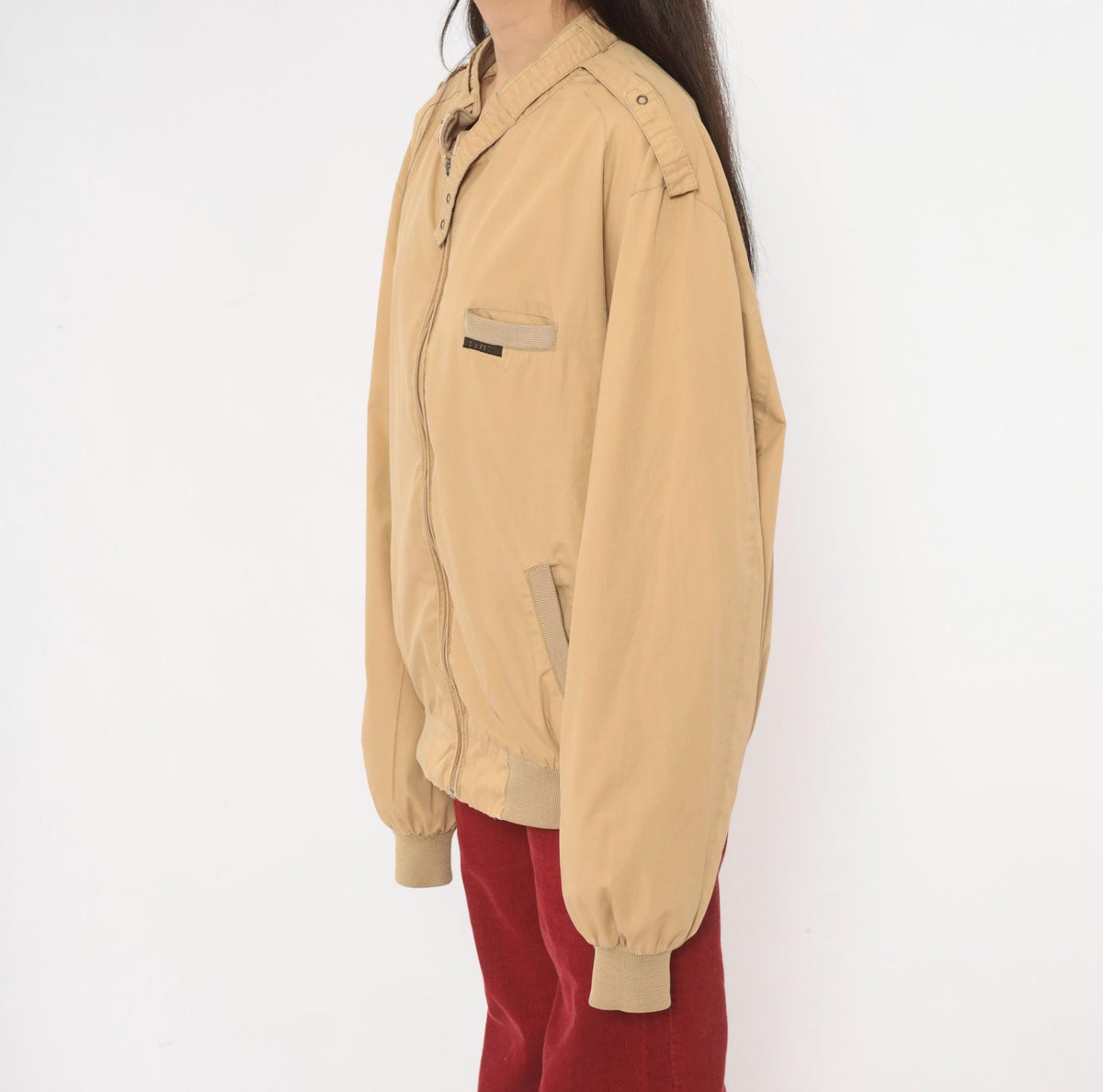 80s Members Only Bomber Jacket Beige Tan Snap Collar Raglan Extra Large