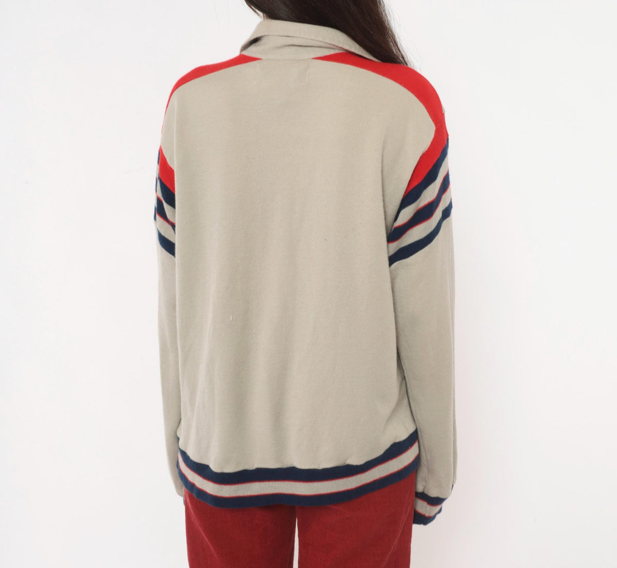80s Track & Court Zip Jacket Grey Navy Red Stripe Bomber Medium