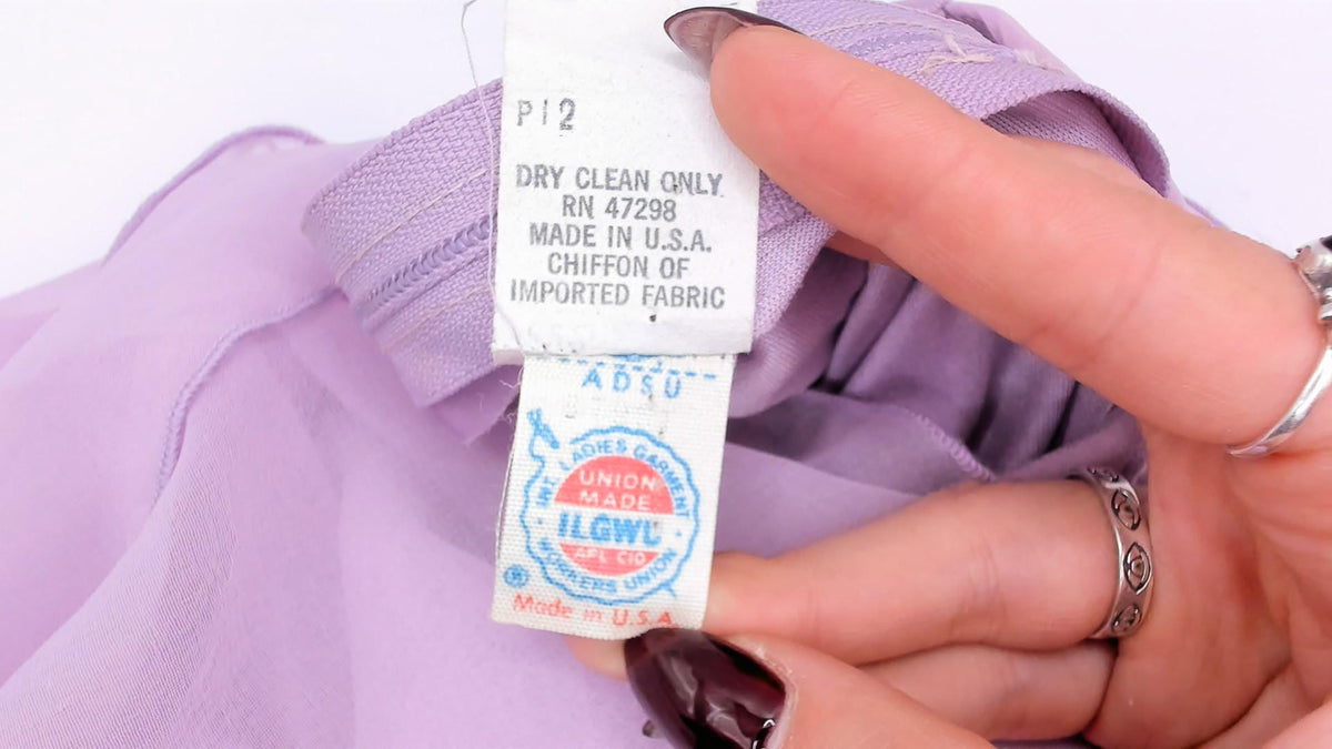 70s Lilac Chiffon Maxi Dress Flutter Sleeve A-Line Purple Pastel Large L