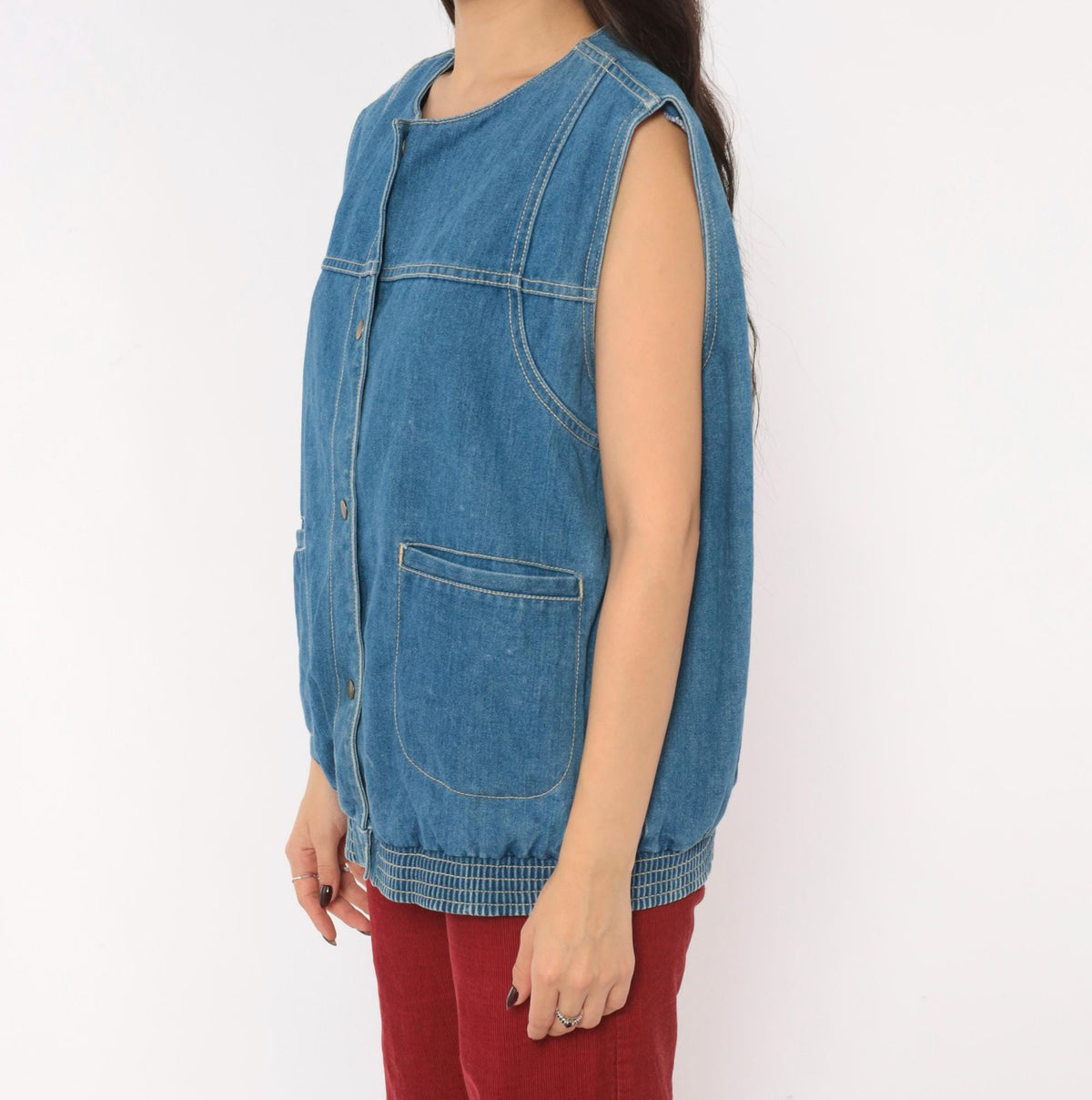 90s Juleigh Jean Denim Vest Blue Snap Button Sleeveless Large L