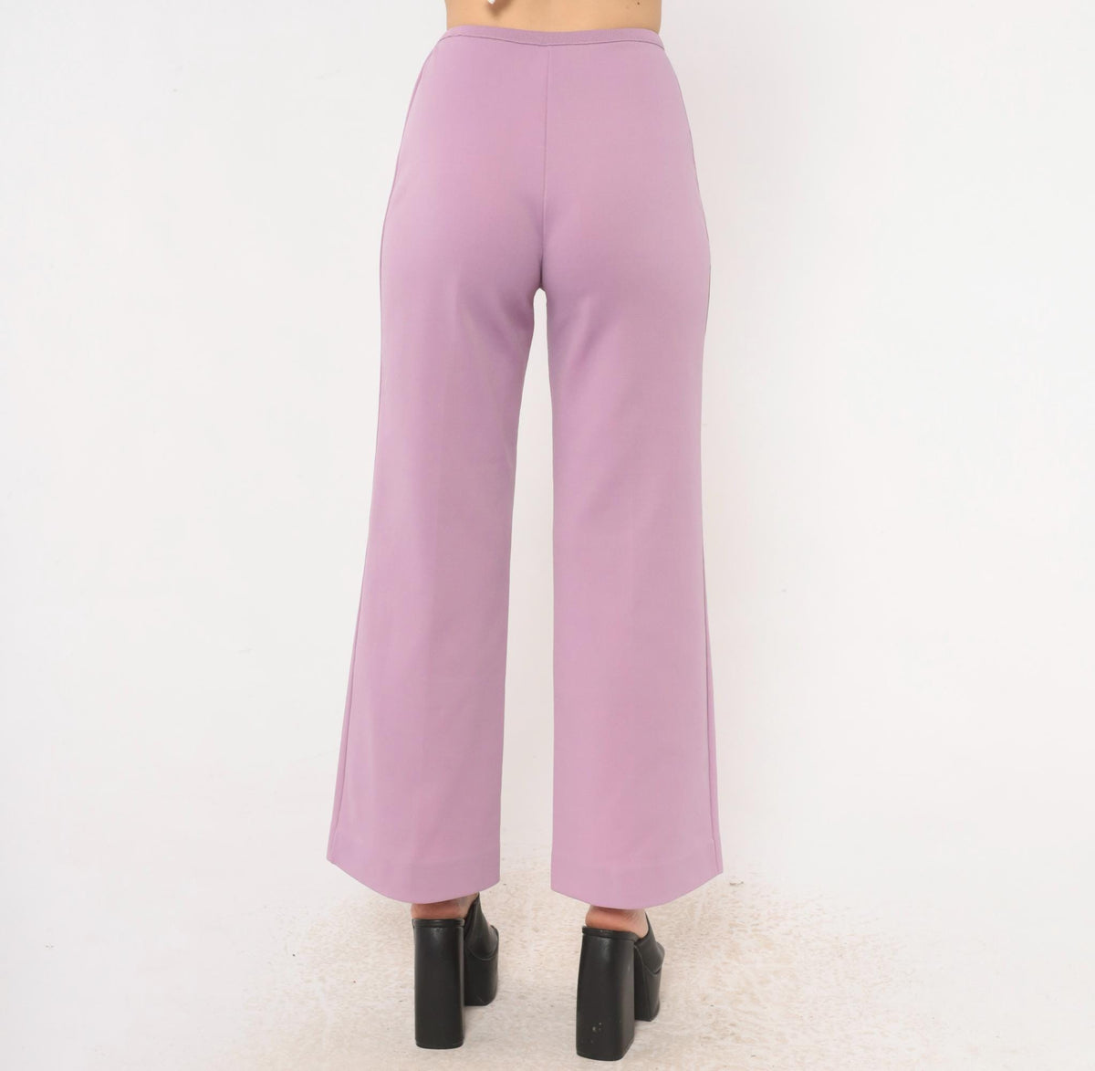 70s Lavender High-Waist Wide-Leg Flare Pants Pull-On Cropped Small