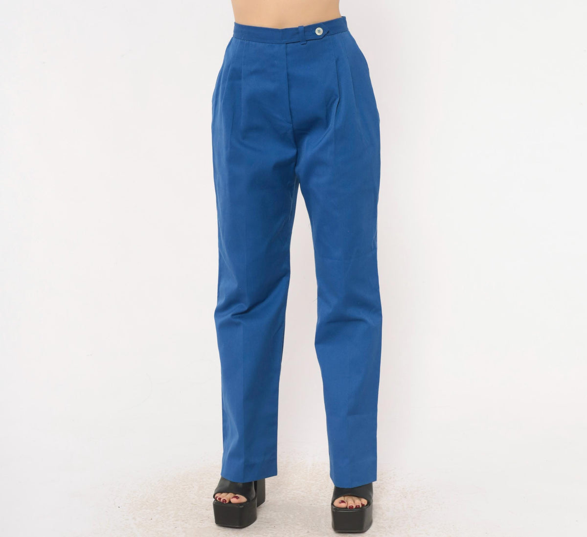 70s Evan-Picone Cobalt High-Waist Pleated Trousers Straight Leg Small S