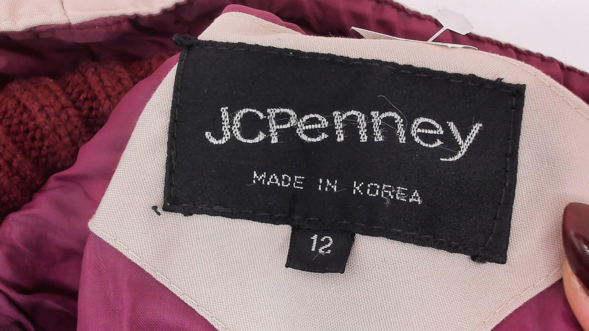 80s JC Penney Cream Puffer Coat Hooded Quilted Ski Jacket Small