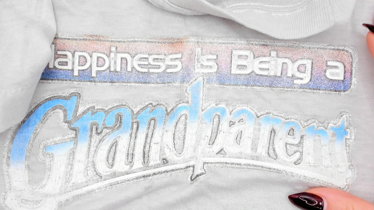 80s Grandparent Graphic Tee Grey Glitter Puff Print Cotton Small