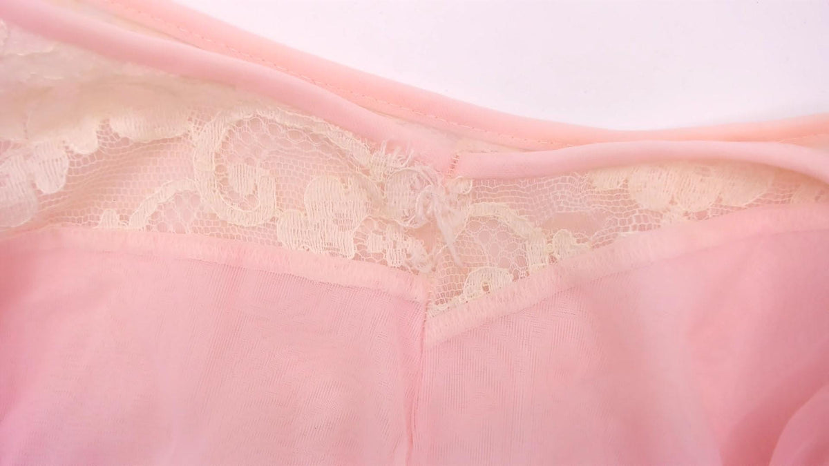 80s Blush Pink Maxi Nightgown Ivory Lace Yoke Scoop Neck Medium