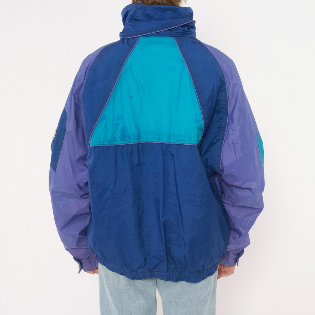 90s EZ Color Block Windbreaker Jacket Blue Purple Teal Quilted Small