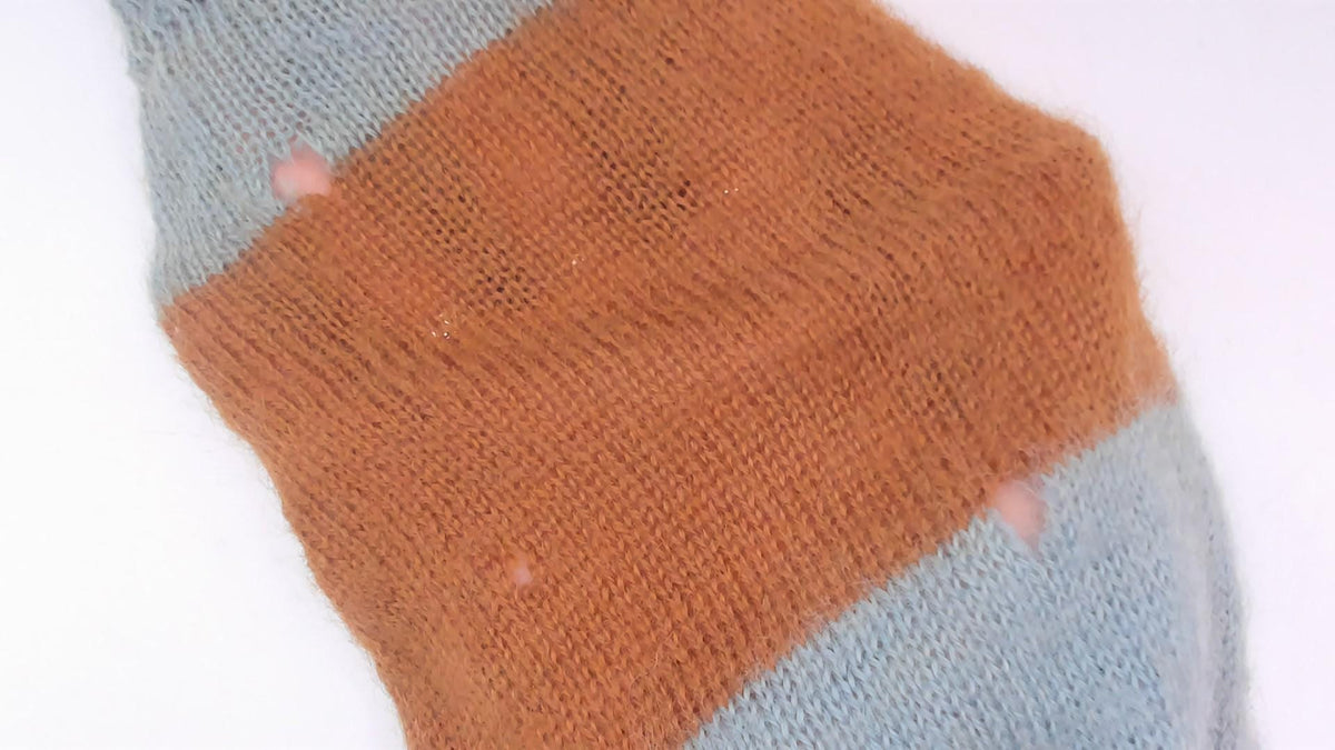 80s The Horses Mane Striped Mohair Wool Sweater Blue Brown Medium