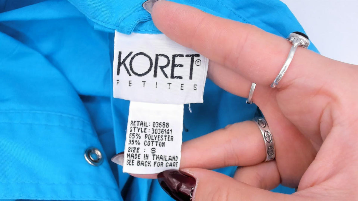 80s Koret Petites Teal Bomber Jacket Snap Front Pointed Collar Small S