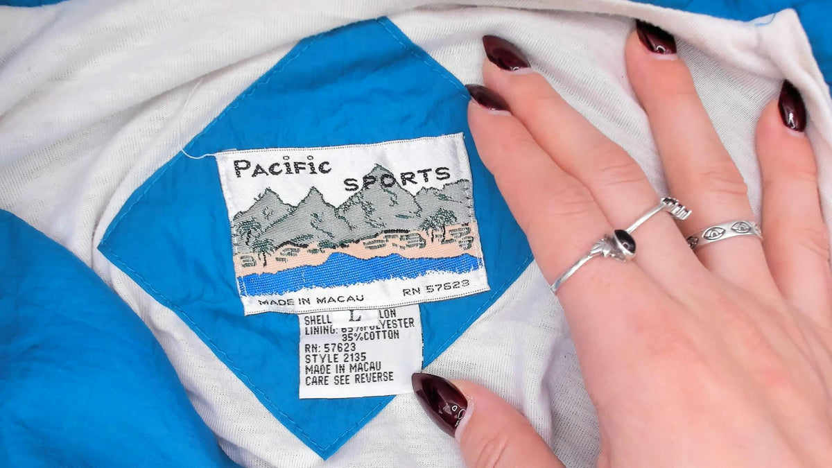 90s Pacific Sports Windbreaker Teal Blue Chevron Colorblock Jacket Large L