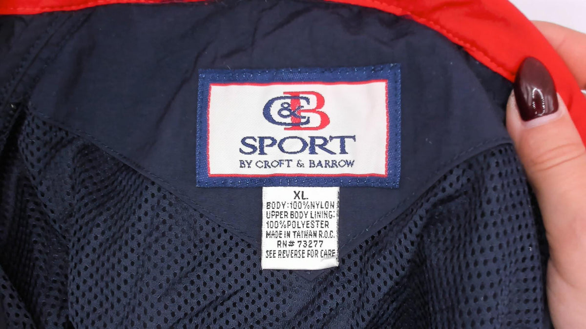 90s Croft & Barrow Navy Windbreaker Hooded Jacket Color Block Red Yellow Extra Large