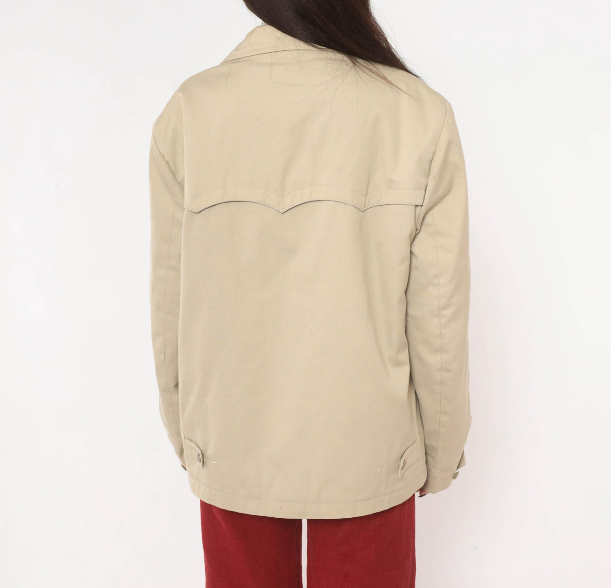 80s Sears Beige Harrington Jacket Western Yoke Pointed Collar Unisex Large