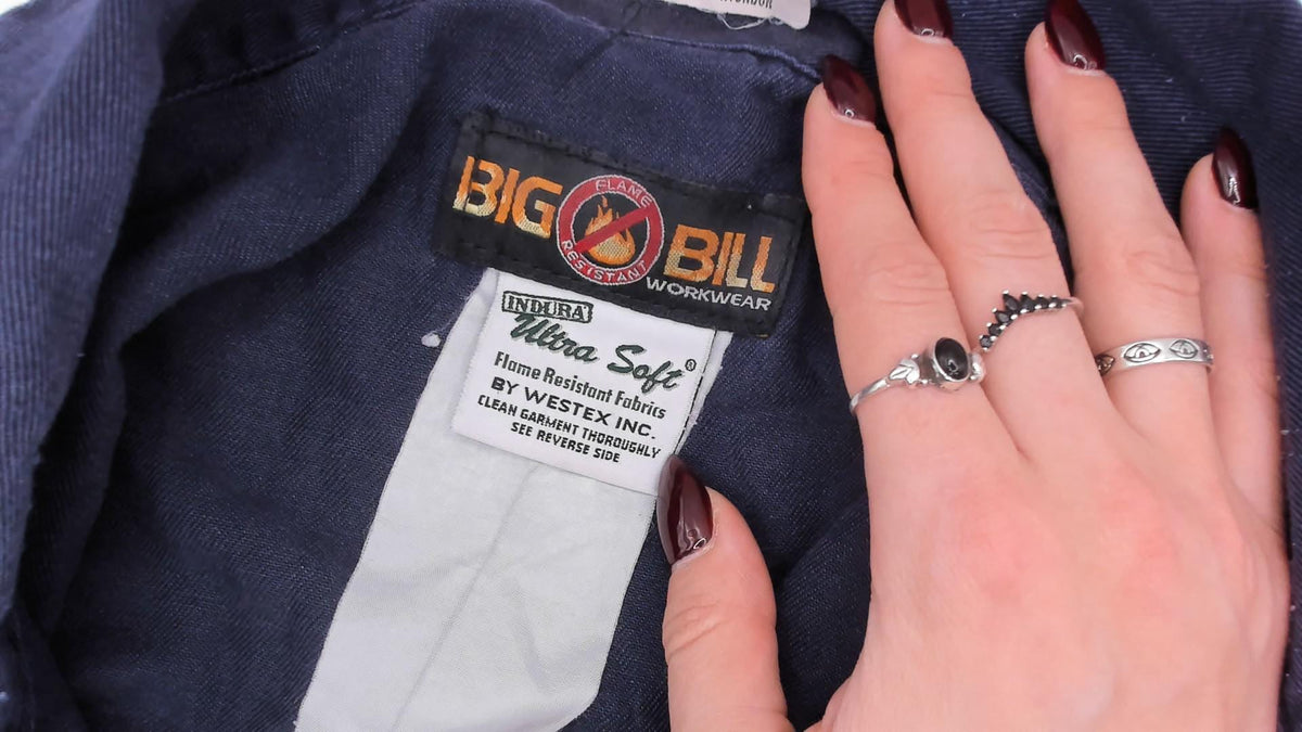Y2K Big Bill Cotton Workwear Coveralls Navy Zip Front Jumpsuit Extra Large XXL