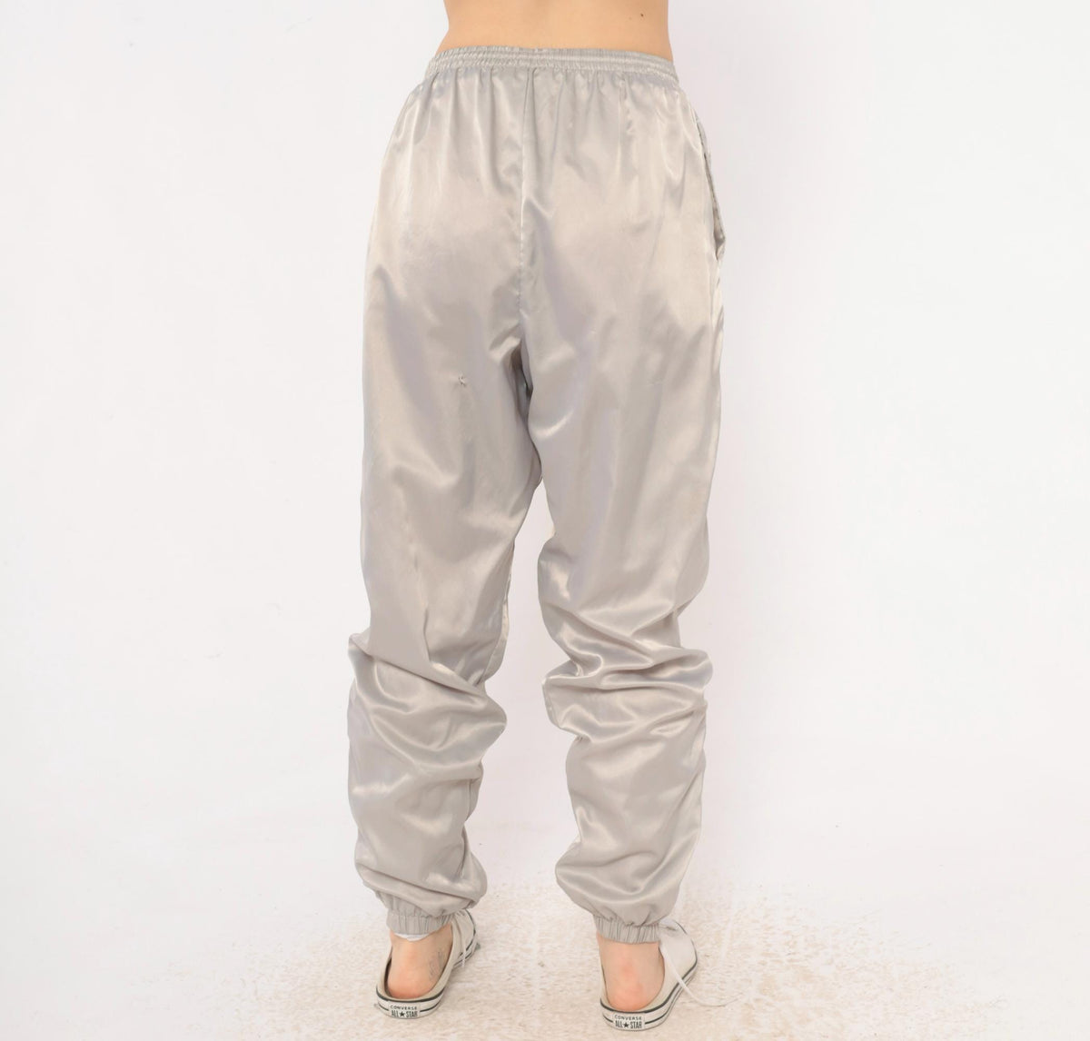 90s Nike Track Pants Grey Nylon Tapered Joggers Ankle Zip Medium M