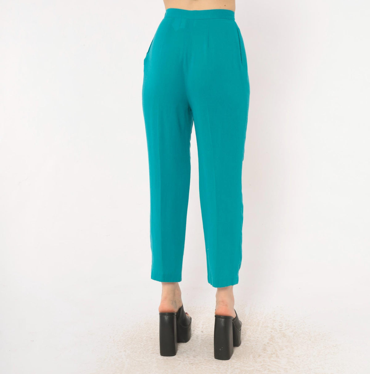 80s Teal Pleated High-Waist Tapered Trousers Prophecy Petites Extra Small