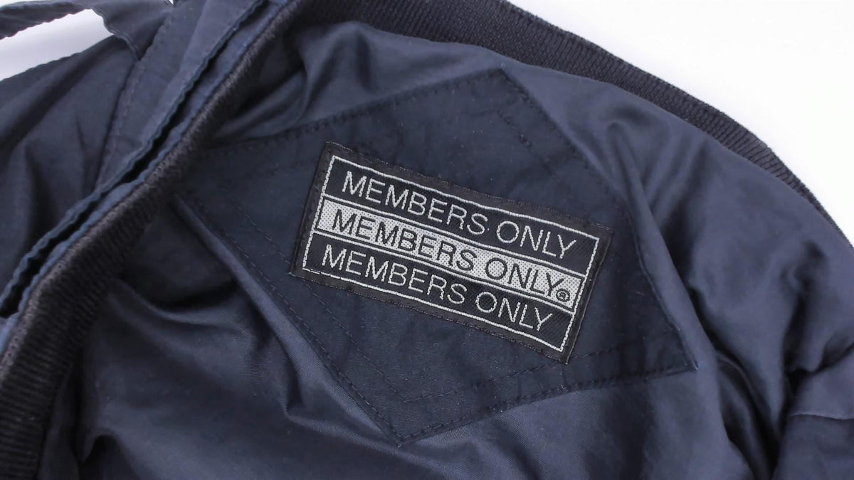 80s Members Only Bomber Jacket Navy Blue Zip Front Stand Collar Large L