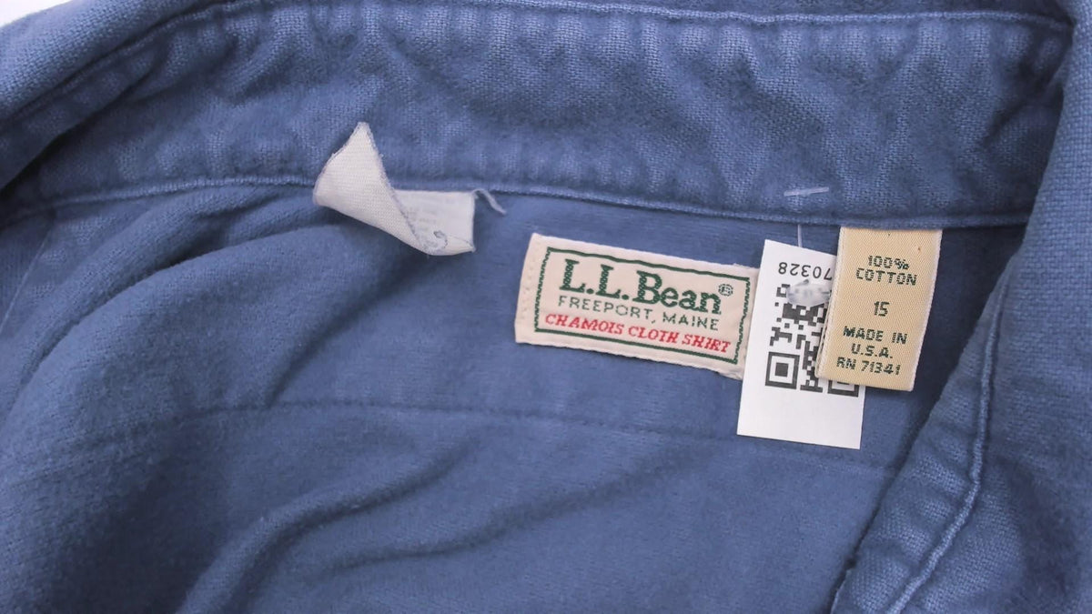 90s L.L.Bean Slate Blue Cotton Work Shirt Chest Pocket Collared Medium