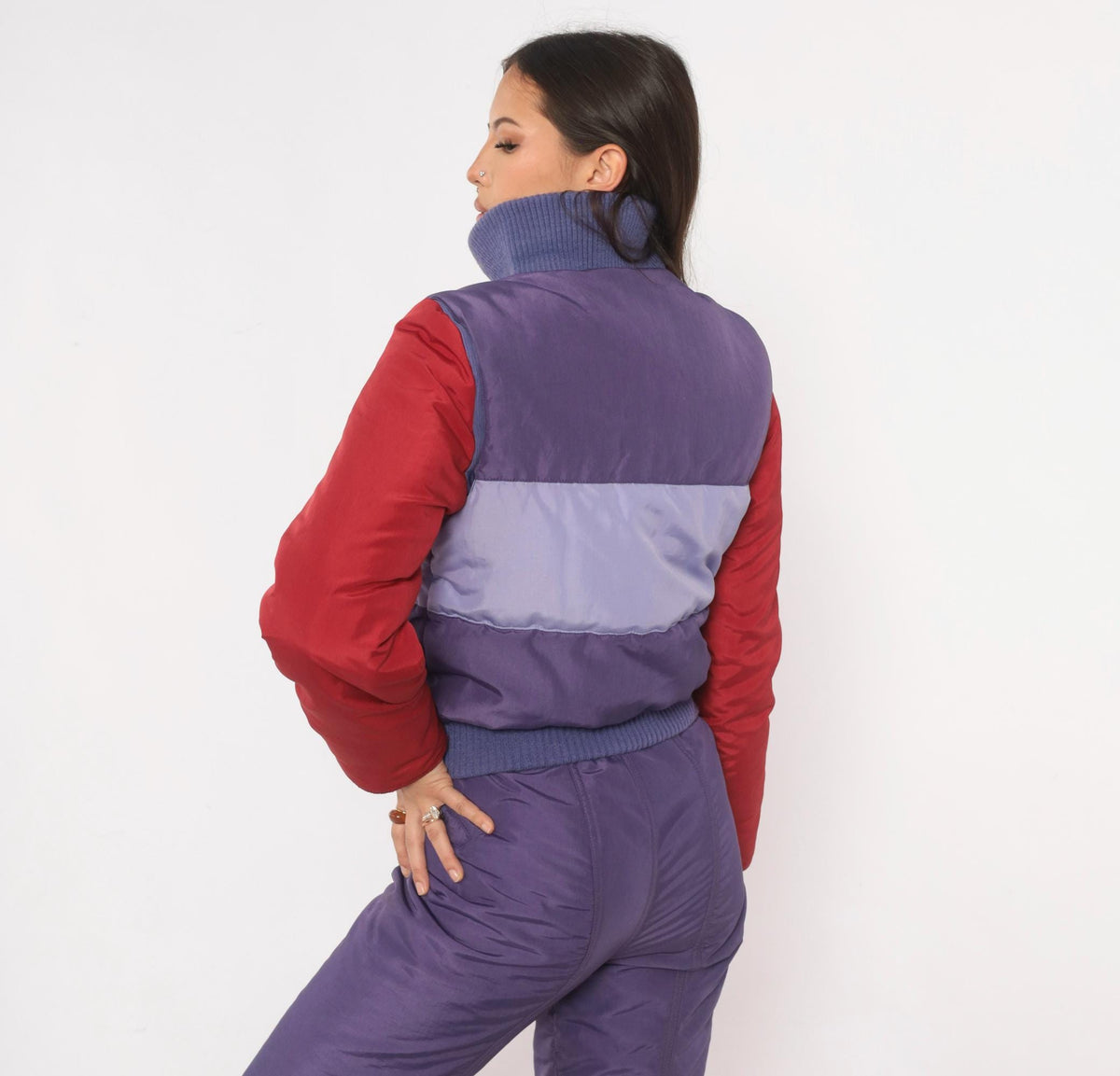 80s Serac Color Block Ski Jacket Purple Red Lavender Cropped Bomber Small S