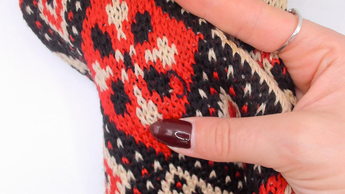 60s Jersild Wool Cardigan Black Red Cream Fair Isle Diamond Medium