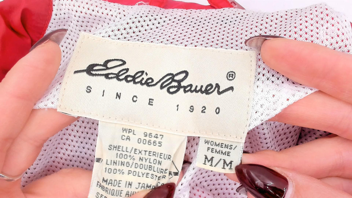 90s Eddie Bauer Red Nylon Windbreaker Jacket Raglan Snap Collar Medium M