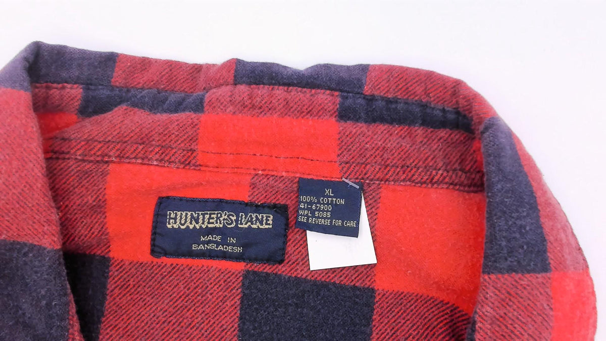 90s Hunter's Lane Buffalo Plaid Flannel Shirt Red Navy Cotton Extra Large