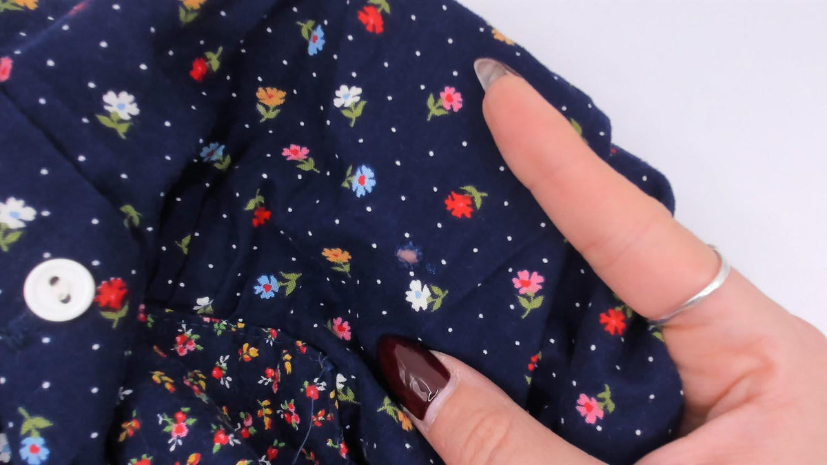 70s Navy Floral Calico Prairie Dress Cotton Cap Sleeve Button Front Small