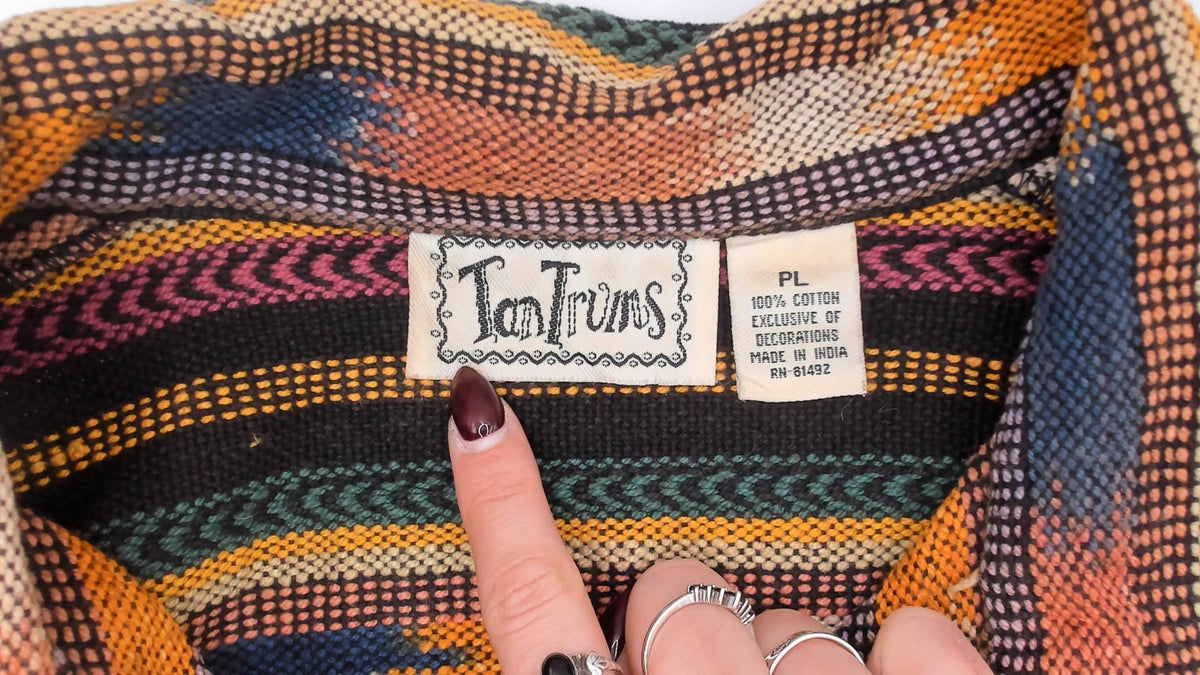90s TanTrums Southwestern Woven Jacket Black Tapestry Concho Button Medium