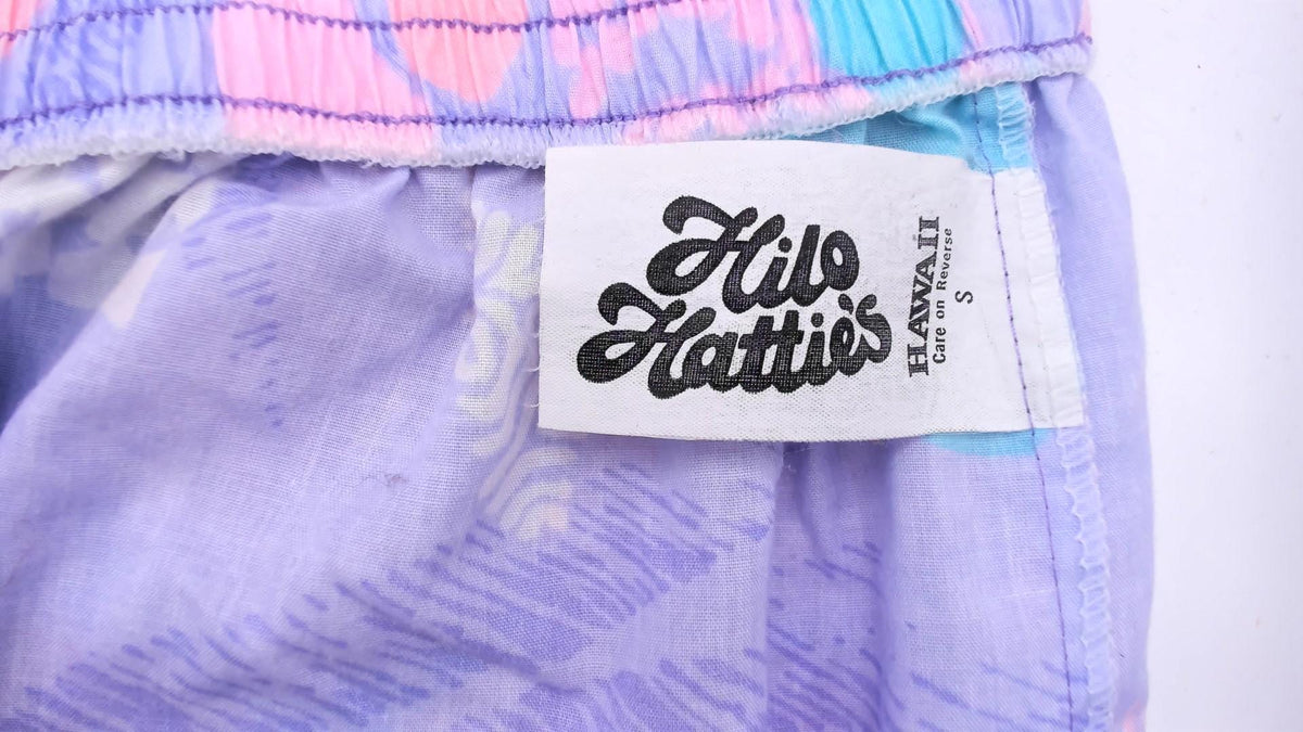 80s Hilo Hatties Purple Floral Two Piece Shorts Set Hawaiian Playsuit Small