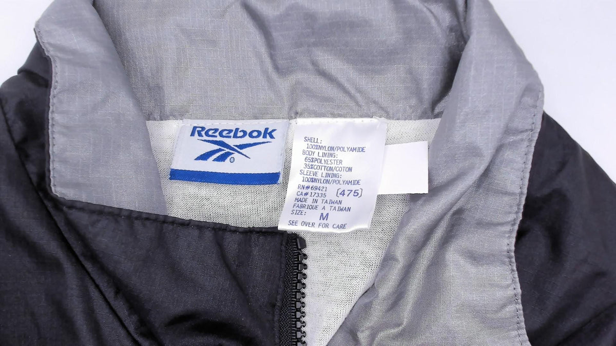90s Reebok Windbreaker Jacket Black Grey Reflective Stripe Medium M