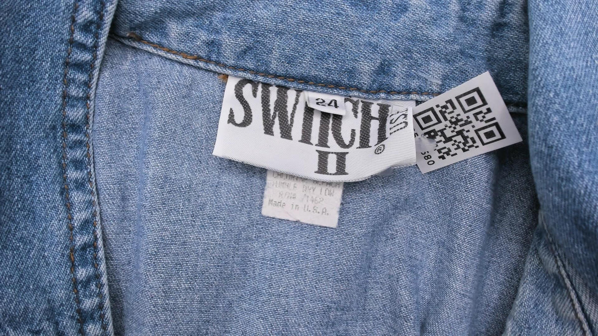 90s Switch II Denim Shirt Light Wash Cotton Short Sleeve Plus Size XXL