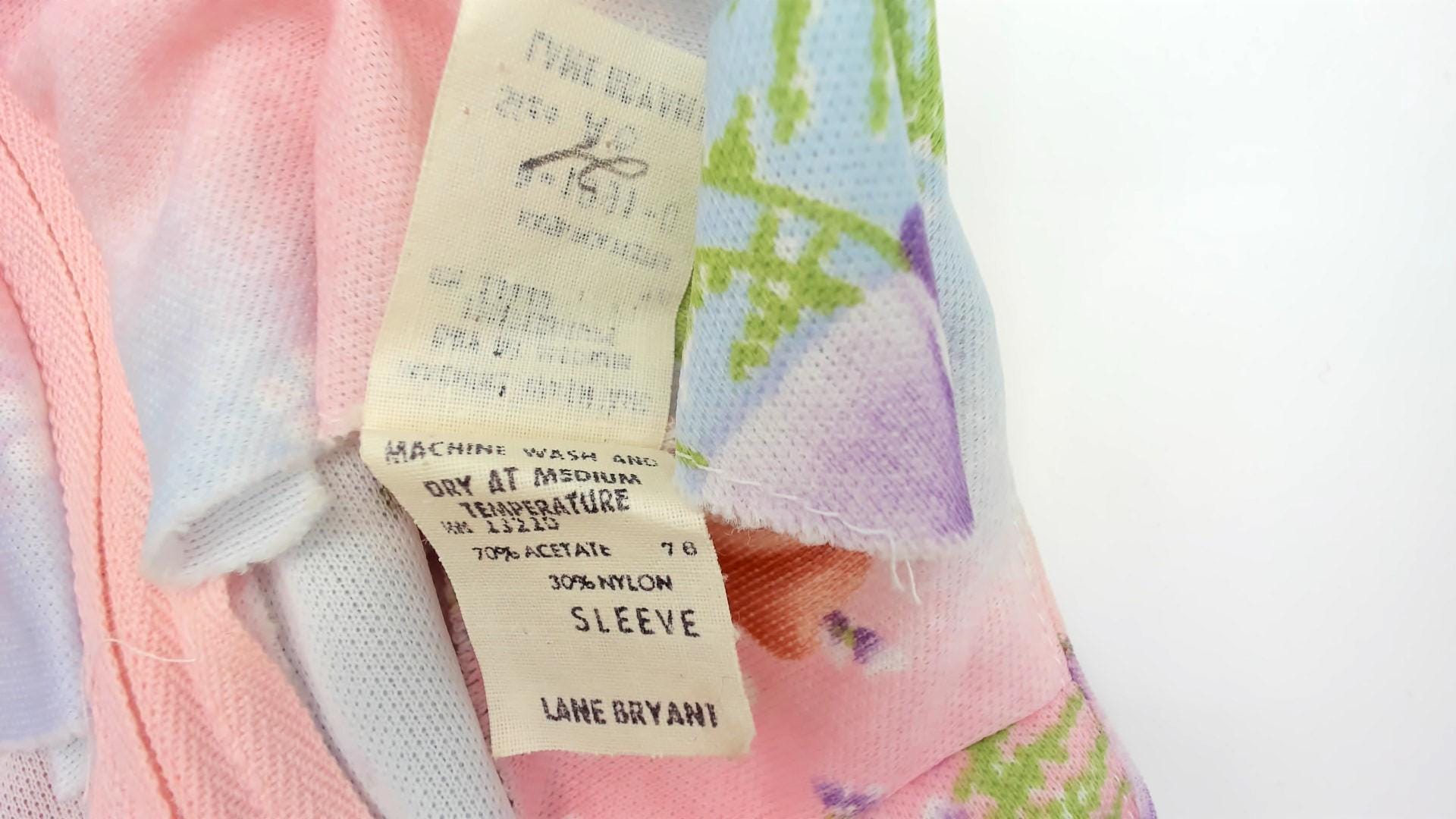 70s Lane Bryant Floral Midi Dress Pink Blue Rose Print Peter Pan Collar Large