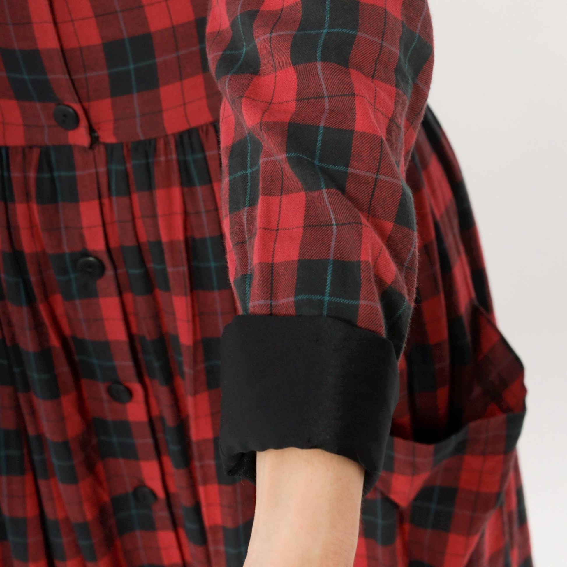 90s St Simon Red Black Plaid Midi Dress Peter Pan Collar Small S