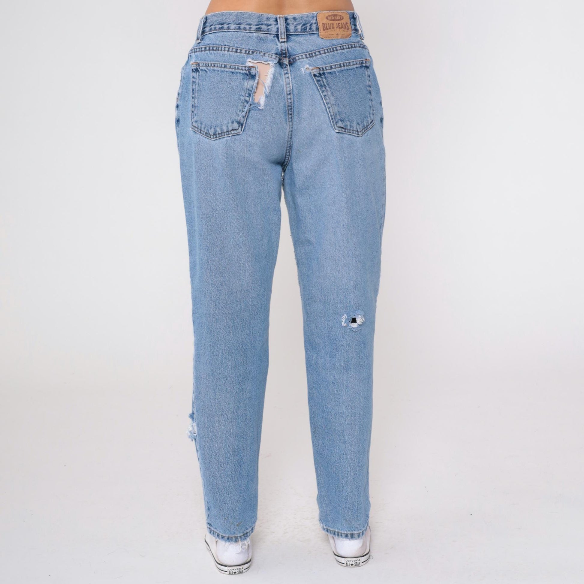 90s Old Navy Light Wash Distressed Jeans High Waist Straight Leg Medium
