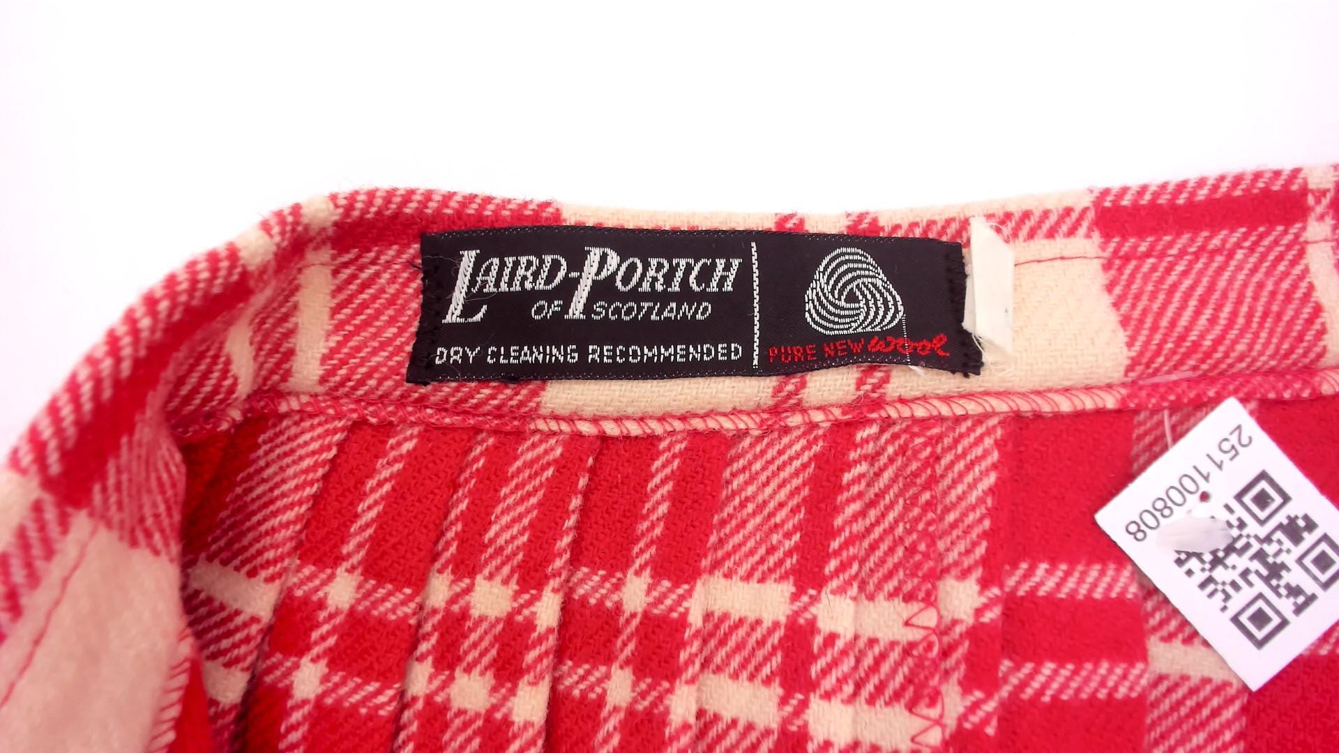 70s Laird Portch Tartan Wool Kilt Skirt Red Cream Pleated Wrap Small Medium